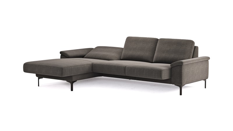 Ecksofa Anna - Longchair links mit 2,5-Sitzer, Relaxfunktion,Sitzvorzug motorisch, Stoff, Dunkelbraun