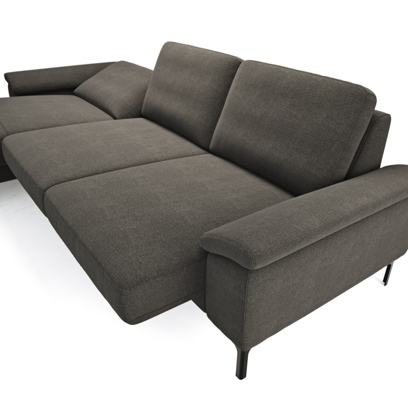 Ecksofa Anna - Longchair links mit 2,5-Sitzer, Relaxfunktion,Sitzvorzug motorisch, Stoff, Dunkelbraun