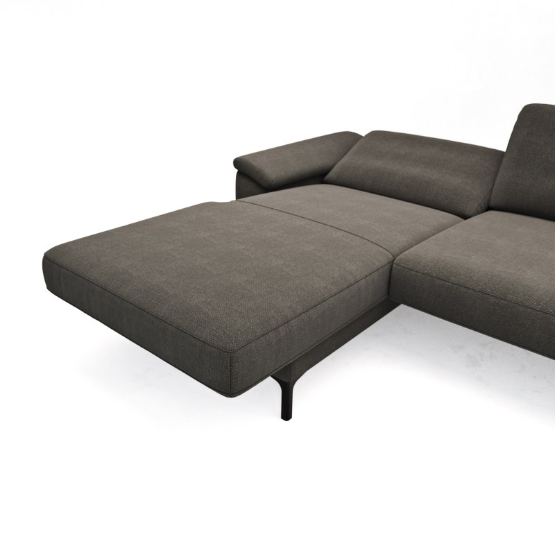 Ecksofa Anna - Longchair links mit 2,5-Sitzer, Relaxfunktion,Sitzvorzug motorisch, Stoff, Dunkelbraun