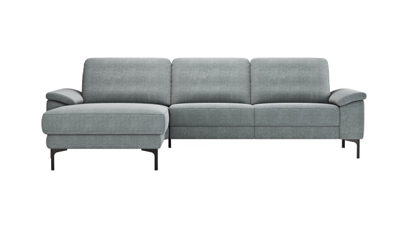 Ecksofa Anna - Longchair links mit 2,5-Sitzer, Relaxfunktion,Sitzvorzug motorisch, Stoff, Grau