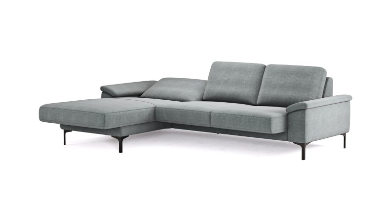 Ecksofa Anna - Longchair links mit 2,5-Sitzer, Relaxfunktion,Sitzvorzug motorisch, Stoff, Grau