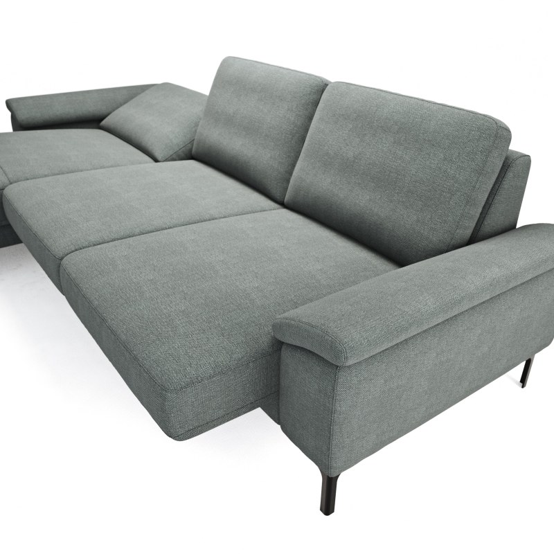Ecksofa Anna - Longchair links mit 2,5-Sitzer, Relaxfunktion,Sitzvorzug motorisch, Stoff, Grau