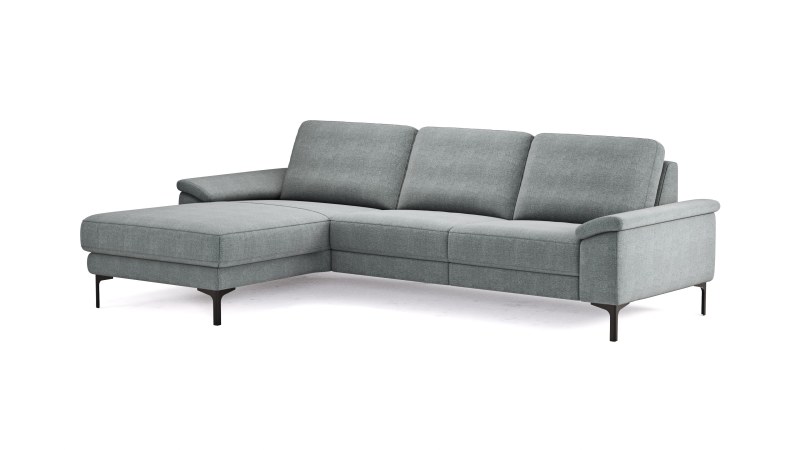 Ecksofa Anna - Longchair links mit 2,5-Sitzer, Relaxfunktion,Sitzvorzug motorisch, Stoff, Grau