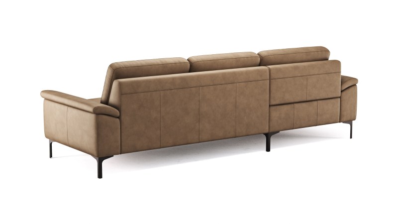 Ecksofa Anna - Longchair links mit 2,5-Sitzer, Relaxfunktion,Sitzvorzug motorisch, Leder, Cognac
