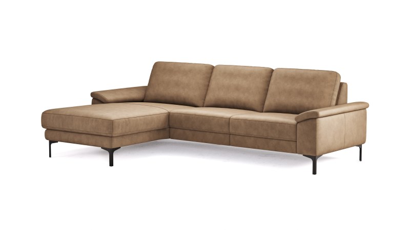 Ecksofa Anna - Longchair links mit 2,5-Sitzer, Relaxfunktion,Sitzvorzug motorisch, Leder, Cognac