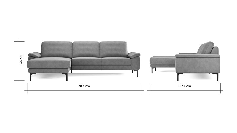 Ecksofa Anna - Longchair links mit 2,5-Sitzer, Relaxfunktion,Sitzvorzug motorisch, Leder, Cognac