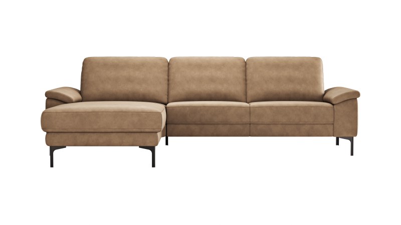Ecksofa Anna - Longchair links mit 2,5-Sitzer, Relaxfunktion,Sitzvorzug motorisch, Leder, Cognac