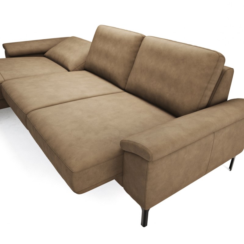 Ecksofa Anna - Longchair links mit 2,5-Sitzer, Relaxfunktion,Sitzvorzug motorisch, Leder, Cognac