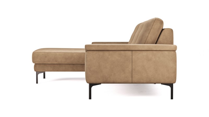 Ecksofa Anna - Longchair links mit 2,5-Sitzer, Relaxfunktion,Sitzvorzug motorisch, Leder, Cognac