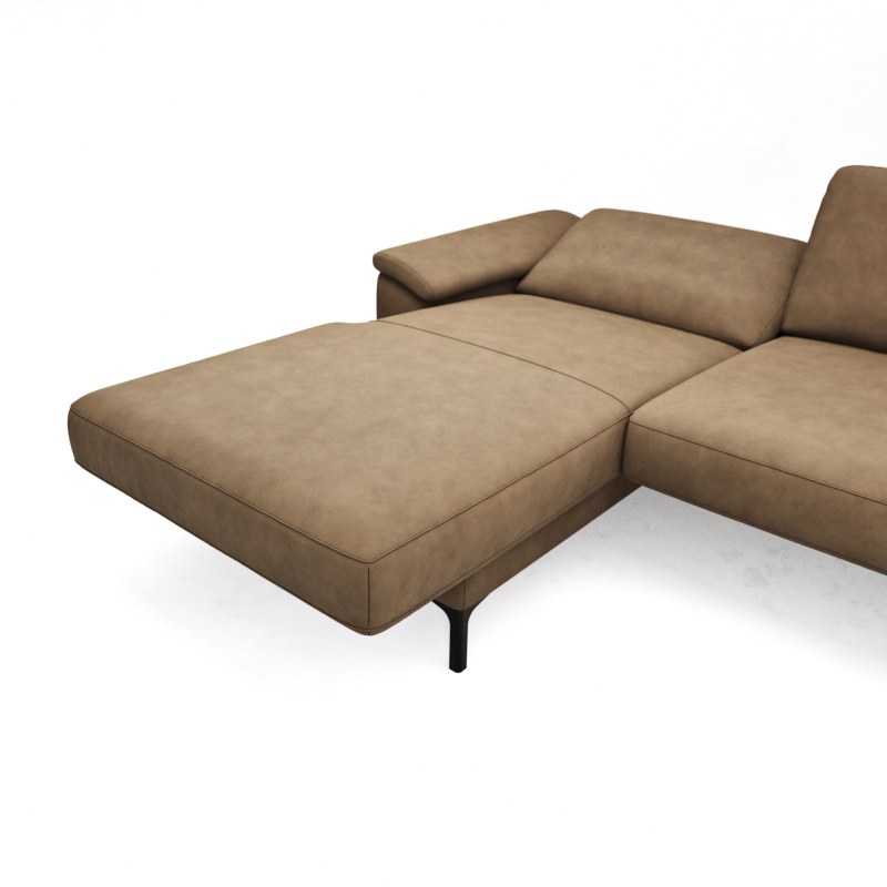 Ecksofa Anna - Longchair links mit 2,5-Sitzer, Relaxfunktion,Sitzvorzug motorisch, Leder, Cognac