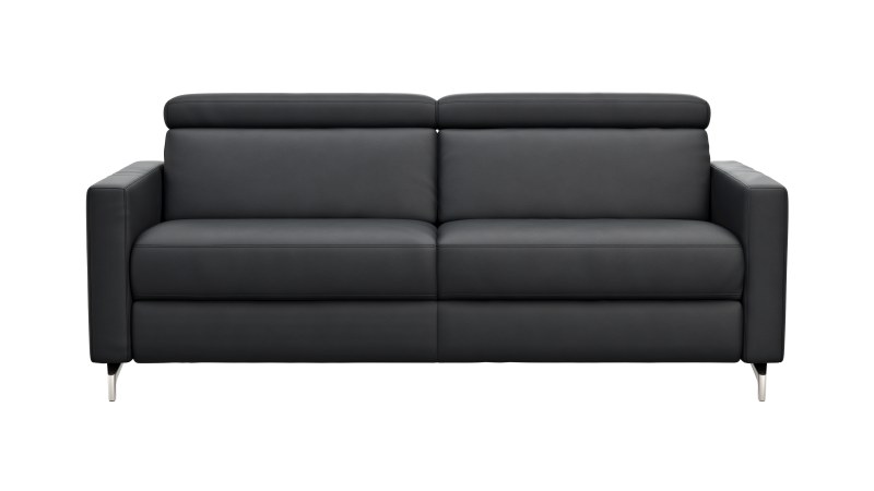 Sofa Paulina - 2,5-Sitzer, Kopfteil verstellbar, Leder, Schwarz