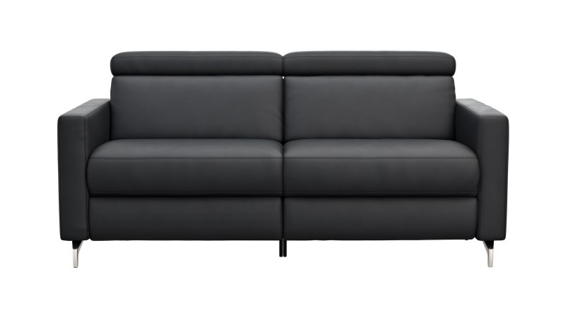 Sofa Paulina - 2-Sitzer, Kopfteil verstellbar, Relaxfunktion motorisch, Leder, Schwarz