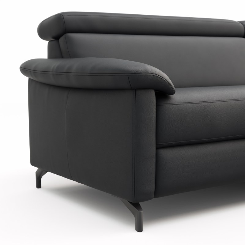 Ecksofa Paulina - 1-Sitzer mit Longchair rechts, Kopfteil verstellbar, Leder, Schwarz