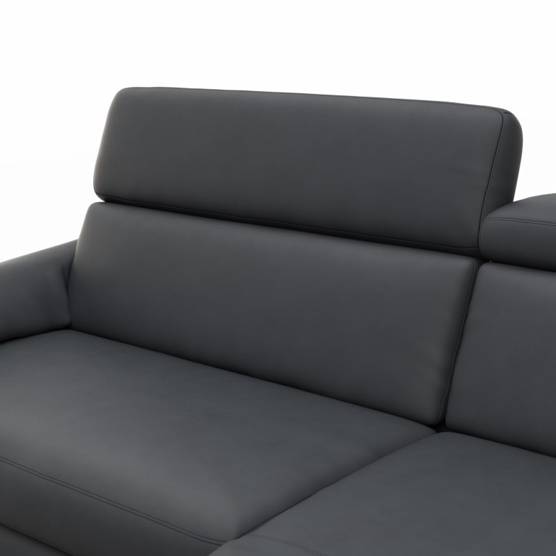 Ecksofa Paulina - 1-Sitzer mit Longchair rechts, Kopfteil verstellbar, Leder, Schwarz