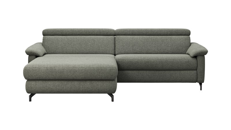 Ecksofa Paulina - Longchair links mit 1-Sitzer, Kopfteil verstellbar, Stoff, Khaki