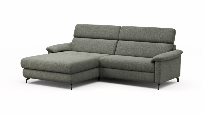 Ecksofa Paulina - Longchair links mit 1-Sitzer, Kopfteil verstellbar, Stoff, Khaki