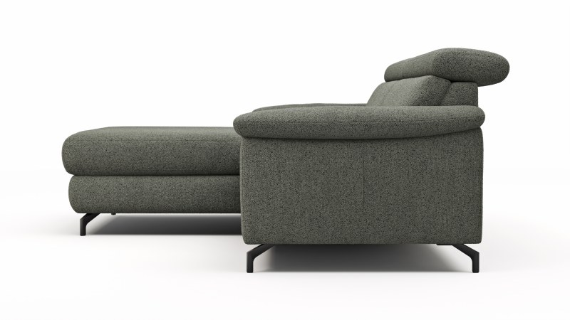 Ecksofa Paulina - Longchair links mit 1-Sitzer, Kopfteil verstellbar, Stoff, Khaki