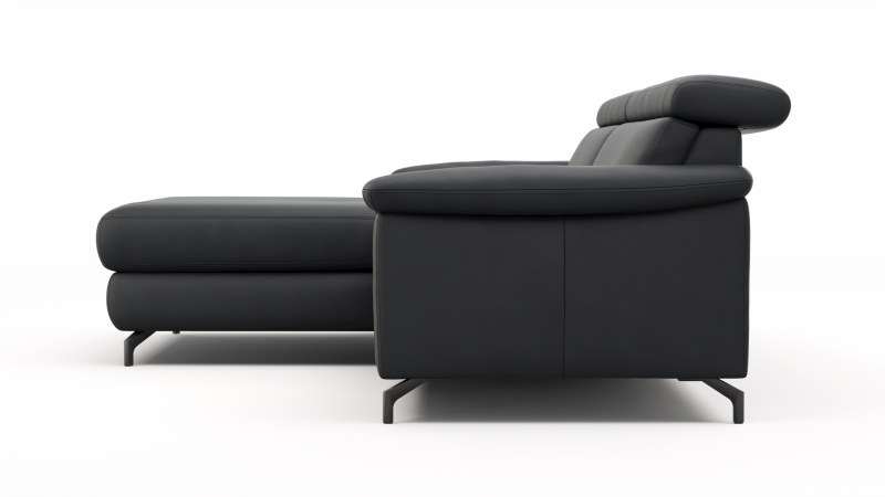 Ecksofa Paulina - Longchair links mit 1-Sitzer, Kopfteil verstellbar, Leder, Schwarz