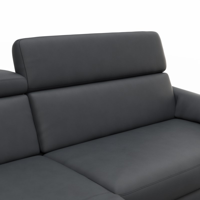 Ecksofa Paulina - Longchair links mit 1-Sitzer, Kopfteil verstellbar, Leder, Schwarz