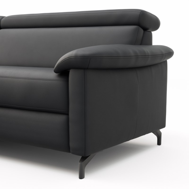 Ecksofa Paulina - Longchair links mit 1-Sitzer, Kopfteil verstellbar, Leder, Schwarz