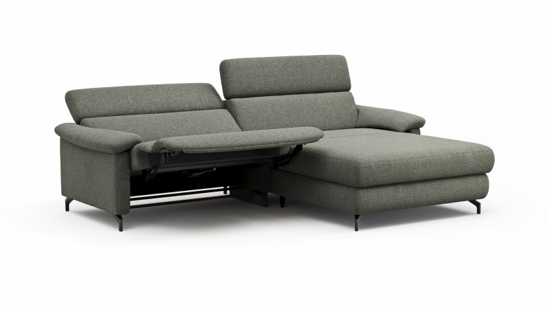 Ecksofa Paulina - 1-Sitzer mit Longchair rechts, Kopfteil verstellbar motorisch, TV-Funktion motorisch, Stoff, Khaki