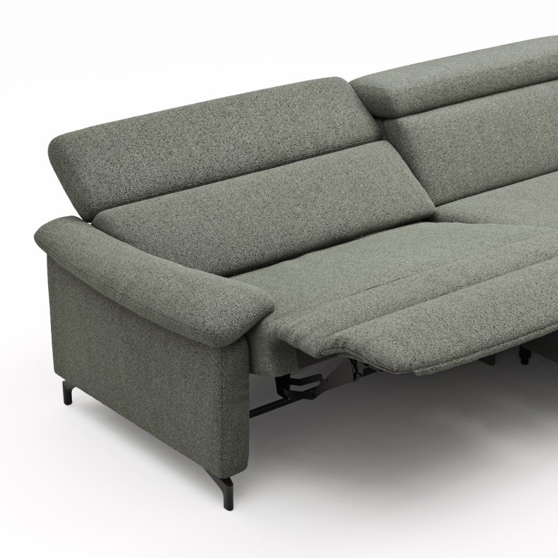Ecksofa Paulina - 1-Sitzer mit Longchair rechts, Kopfteil verstellbar motorisch, TV-Funktion motorisch, Stoff, Khaki