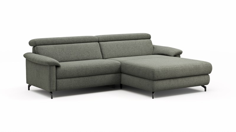 Ecksofa Paulina - 1-Sitzer mit Longchair rechts, Kopfteil verstellbar motorisch, TV-Funktion motorisch, Stoff, Khaki