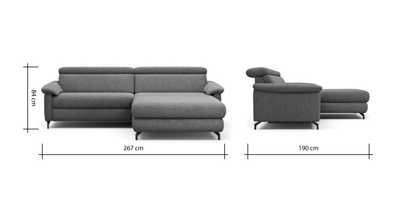 Ecksofa Paulina - 1-Sitzer mit Longchair rechts, Kopfteil verstellbar motorisch, TV-Funktion motorisch, Stoff, Khaki