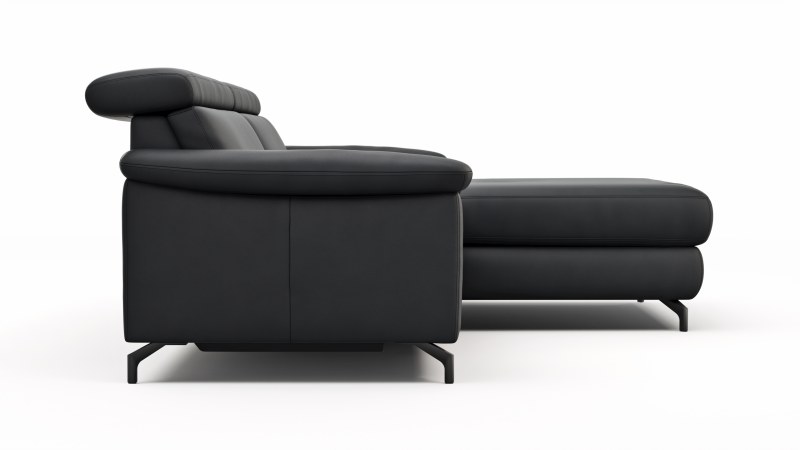 Ecksofa Paulina - 1-Sitzer mit Longchair rechts, Kopfteil verstellbar motorisch, TV-Funktion motorisch, Leder, Schwaz
