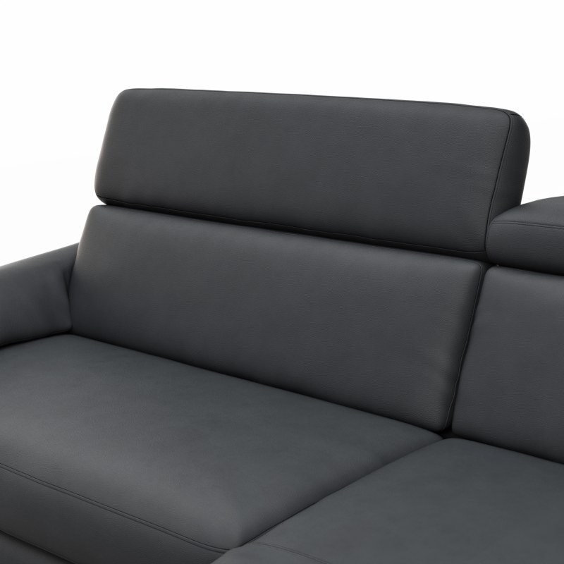 Ecksofa Paulina - 1-Sitzer mit Longchair rechts, Kopfteil verstellbar motorisch, TV-Funktion motorisch, Leder, Schwaz