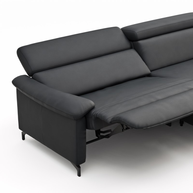Ecksofa Paulina - 1-Sitzer mit Longchair rechts, Kopfteil verstellbar motorisch, TV-Funktion motorisch, Leder, Schwaz