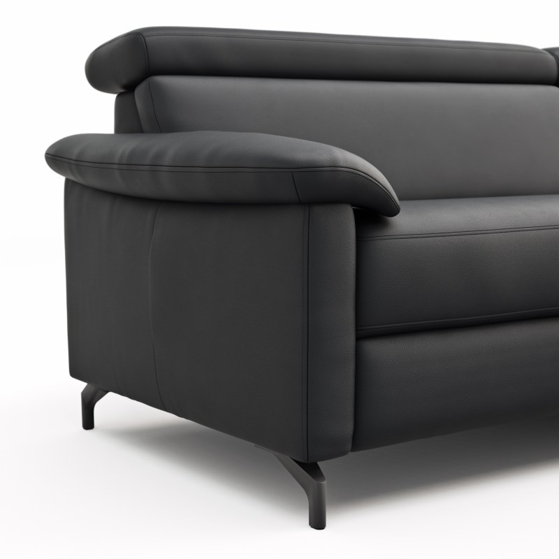 Ecksofa Paulina - 1-Sitzer mit Longchair rechts, Kopfteil verstellbar motorisch, TV-Funktion motorisch, Leder, Schwaz