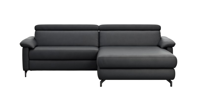 Ecksofa Paulina - 1-Sitzer mit Longchair rechts, Kopfteil verstellbar motorisch, TV-Funktion motorisch, Leder, Schwaz