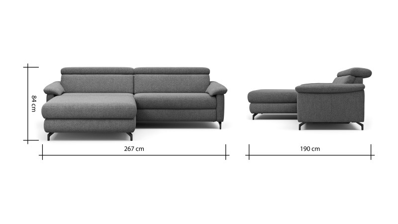 Ecksofa Paulina - Longchair links und 1-Sitzer, Kopfteil verstellbar motorisch, TV-Funktion motorisch, Stoff, Khaki
