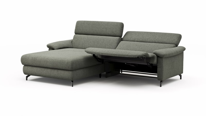 Ecksofa Paulina - Longchair links und 1-Sitzer, Kopfteil verstellbar motorisch, TV-Funktion motorisch, Stoff, Khaki