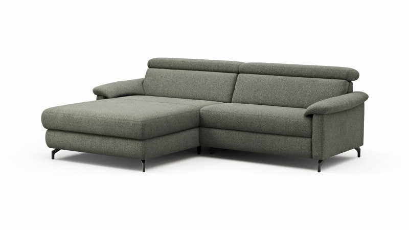 Ecksofa Paulina - Longchair links und 1-Sitzer, Kopfteil verstellbar motorisch, TV-Funktion motorisch, Stoff, Khaki