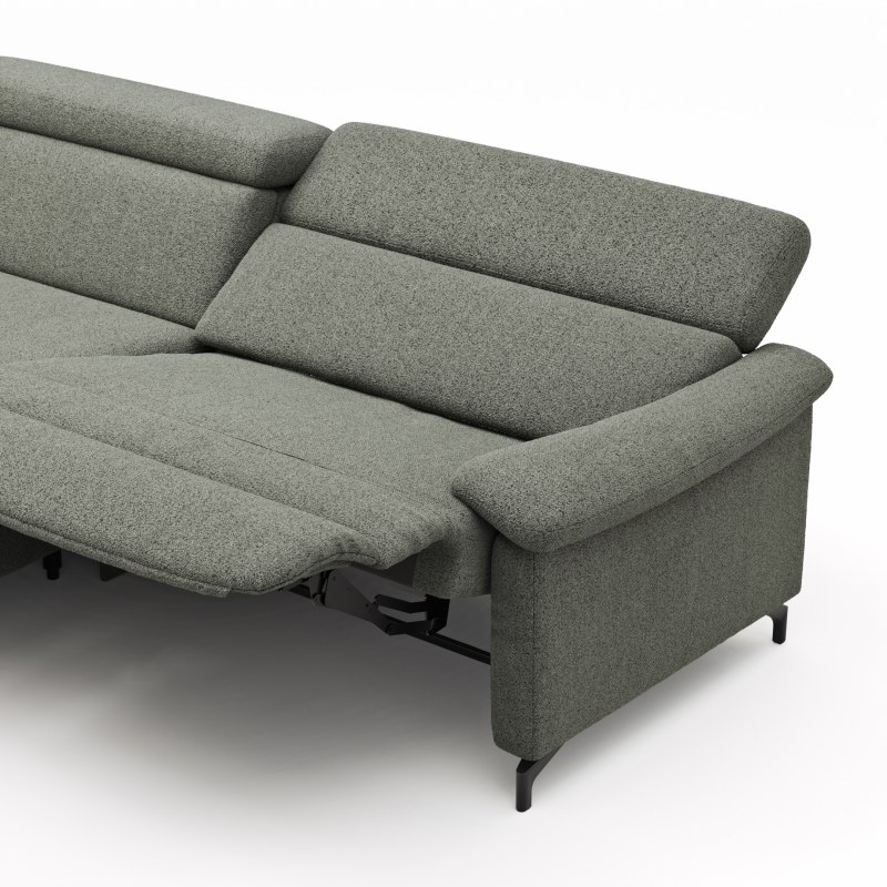 Ecksofa Paulina - Longchair links und 1-Sitzer, Kopfteil verstellbar motorisch, TV-Funktion motorisch, Stoff, Khaki