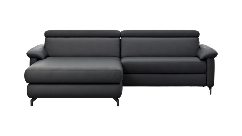 Ecksofa Paulina - Longchair links und 1-Sitzer, Kopfteil verstellbar motorisch, TV-Funktion motorisch, Leder, Schwarz