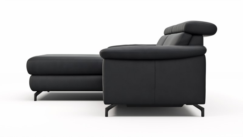 Ecksofa Paulina - Longchair links und 1-Sitzer, Kopfteil verstellbar motorisch, TV-Funktion motorisch, Leder, Schwarz