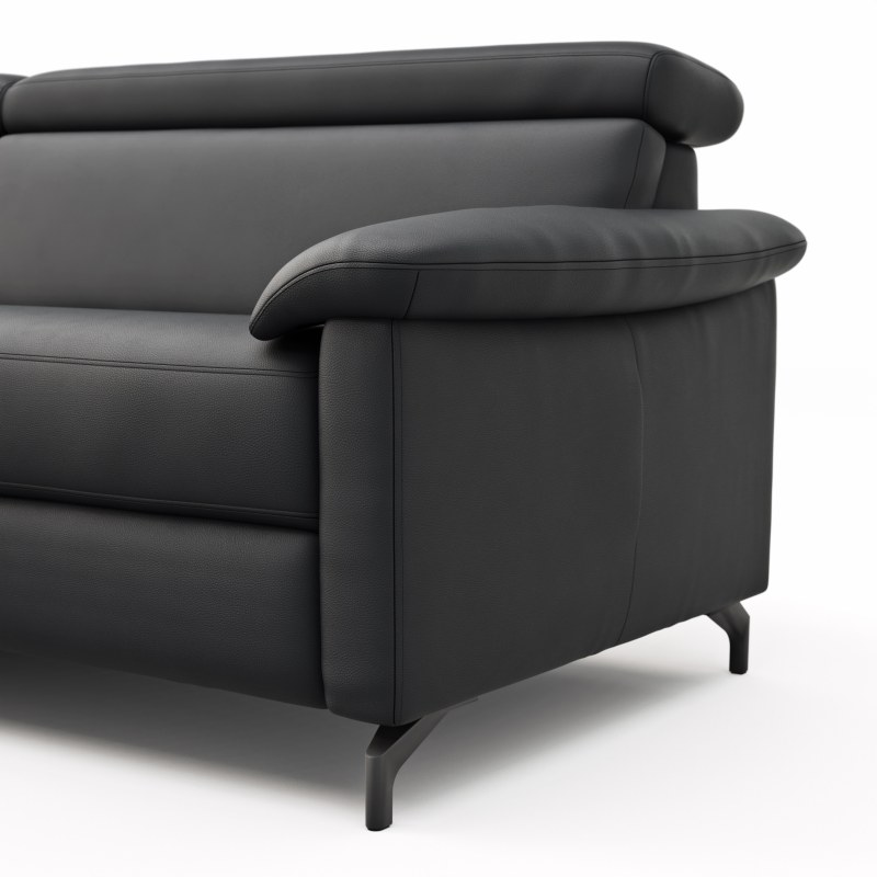 Ecksofa Paulina - Longchair links und 1-Sitzer, Kopfteil verstellbar motorisch, TV-Funktion motorisch, Leder, Schwarz