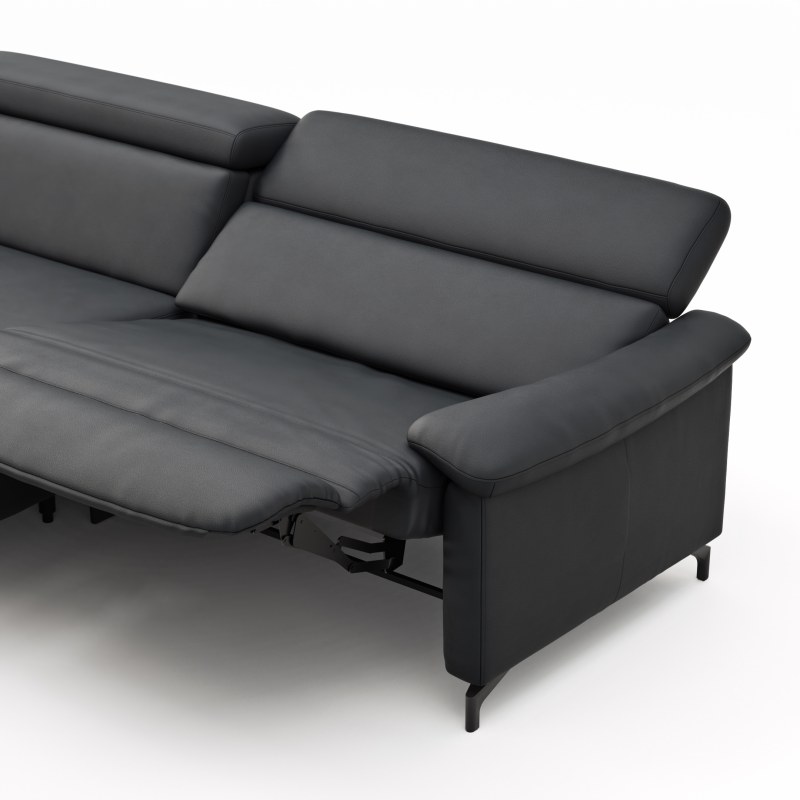 Ecksofa Paulina - Longchair links und 1-Sitzer, Kopfteil verstellbar motorisch, TV-Funktion motorisch, Leder, Schwarz