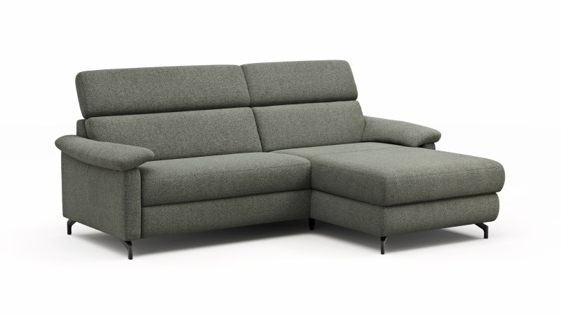 Ecksofa Paulina - 1-Sitzer mit Longchair rechts, Kopfteil verstellbar, Stoff, Khaki