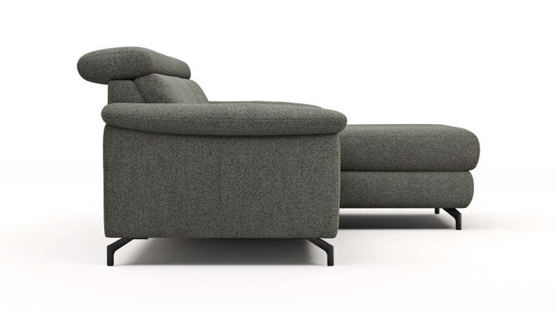 Ecksofa Paulina - 1-Sitzer mit Longchair rechts, Kopfteil verstellbar, Stoff, Khaki