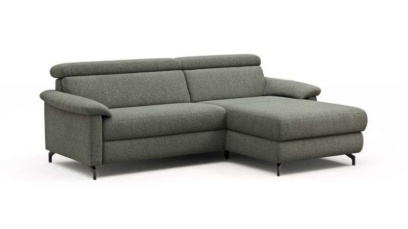 Ecksofa Paulina - 1-Sitzer mit Longchair rechts, Kopfteil verstellbar, Stoff, Khaki