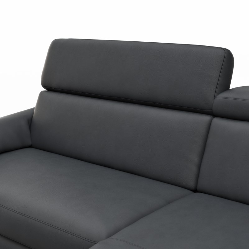 Ecksofa Paulina - 1-Sitzer mit Longchair rechts, Kopfteil verstellbar, Leder, Schwarz