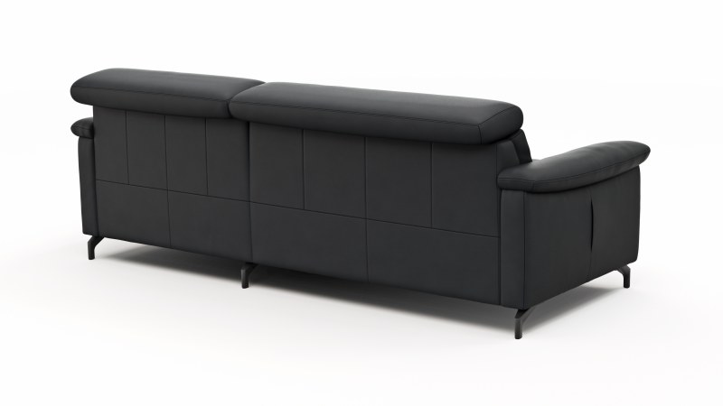 Ecksofa Paulina - 1-Sitzer mit Longchair rechts, Kopfteil verstellbar, Leder, Schwarz