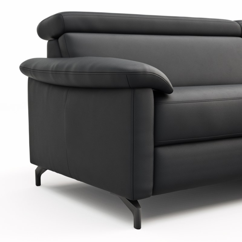 Ecksofa Paulina - 1-Sitzer mit Longchair rechts, Kopfteil verstellbar, Leder, Schwarz