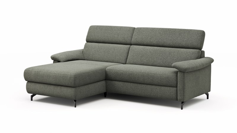 Ecksofa Paulina - Longchair links mit 1-Sitzer, Kopfteil verstellbar, Stoff, Khaki