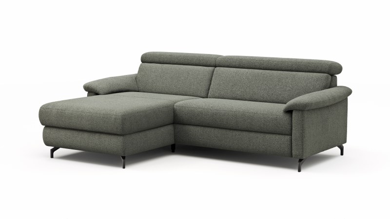 Ecksofa Paulina - Longchair links mit 1-Sitzer, Kopfteil verstellbar, Stoff, Khaki