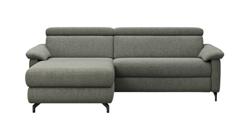 Ecksofa Paulina - Longchair links mit 1-Sitzer, Kopfteil verstellbar, Stoff, Khaki